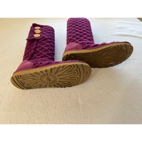 UGG Australia Women 8 Purple Cardy Lattice Knit Tall Pullon Boots Sheepskin - Picture 11 of 11